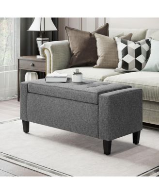 Linen Upholstered Storage Ottoman with Lift Top and Button Tufting