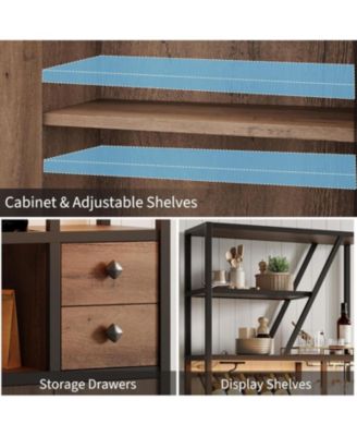 Bar Cabinet with Power Outlets, 71.2" Tall Wine Liquor Cabinets with LED Lights