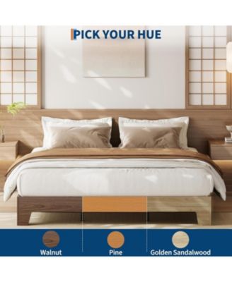 California King Nature Platform Bed Solid Wood Frame Strong Slats No Box Spring Needed Minimalist Easy Assembly