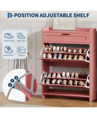 Shoe Cabinet with 2 Flip Drawers & 1 Top Drawer, Wooden Shoe Organizer Cabinet with Adjustable Shelf, Freestanding Shoe Storage Cabinets
