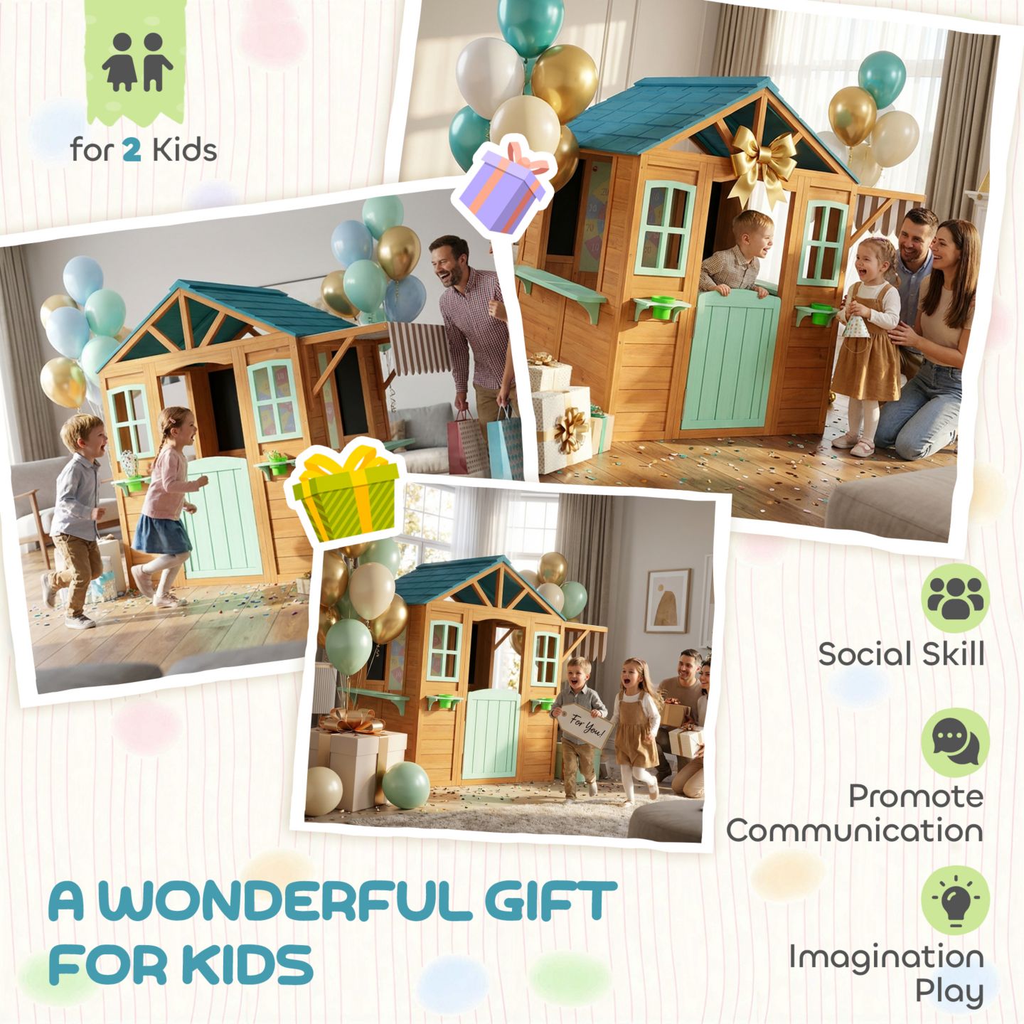 Детская игрушка Qaba Outdoor Playhouse, Kids Playhouse for Kids 3-6 Years Imaginative Play, цвет: Разноцветный — фото 9