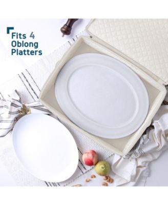 Platter Storage Case - Quilted Hard Shell Fine China Container, Stackable Platter Organizer with Handles & Felt Dividers