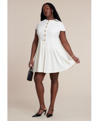 Women's Button Detail Pleated Mini Dress