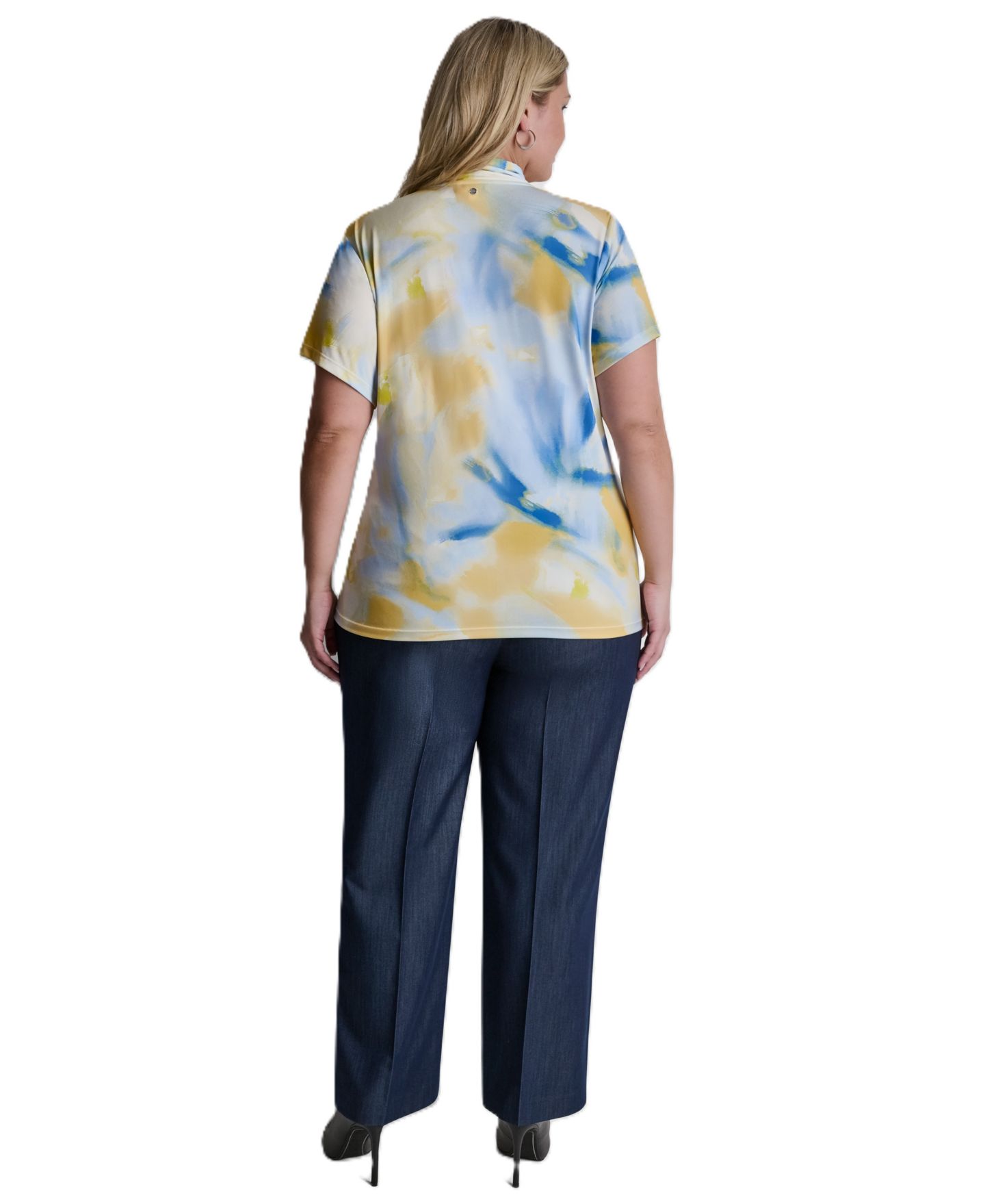 Женский топ DKNY Plus Size V-Neck Short-Sleeve Wrap Top, цвет: Синий разноцветный — фото 5