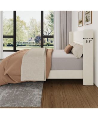 Full Velvet Bed Frame with Wingback Headboard, Upholstered Platform Bed with Wood Slats, No Box Spring Needed