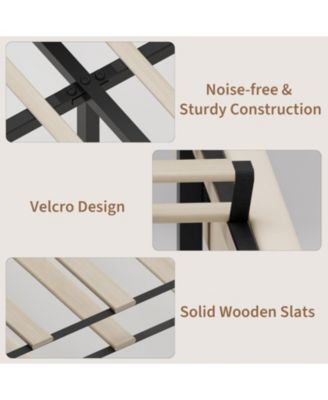 King Velvet Bed Frame with Wingback Headboard, Upholstered Platform Bed with Wood Slats, No Box Spring Needed