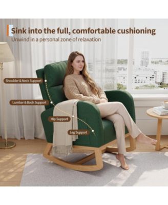 Corduroy Rocking Chair, Modern Nursery Glider with Side Pockets & Pillow, Living Room, Bedroom