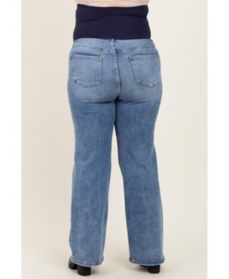 Plus Size Blue Ripped Knee Wide Leg Jeans