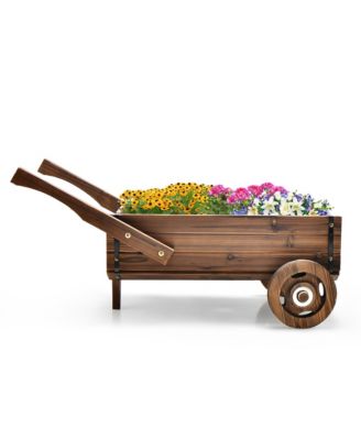 Decorative Wagon Cart Plant Flower Pot Stand Wooden Raised Garden Planter Box