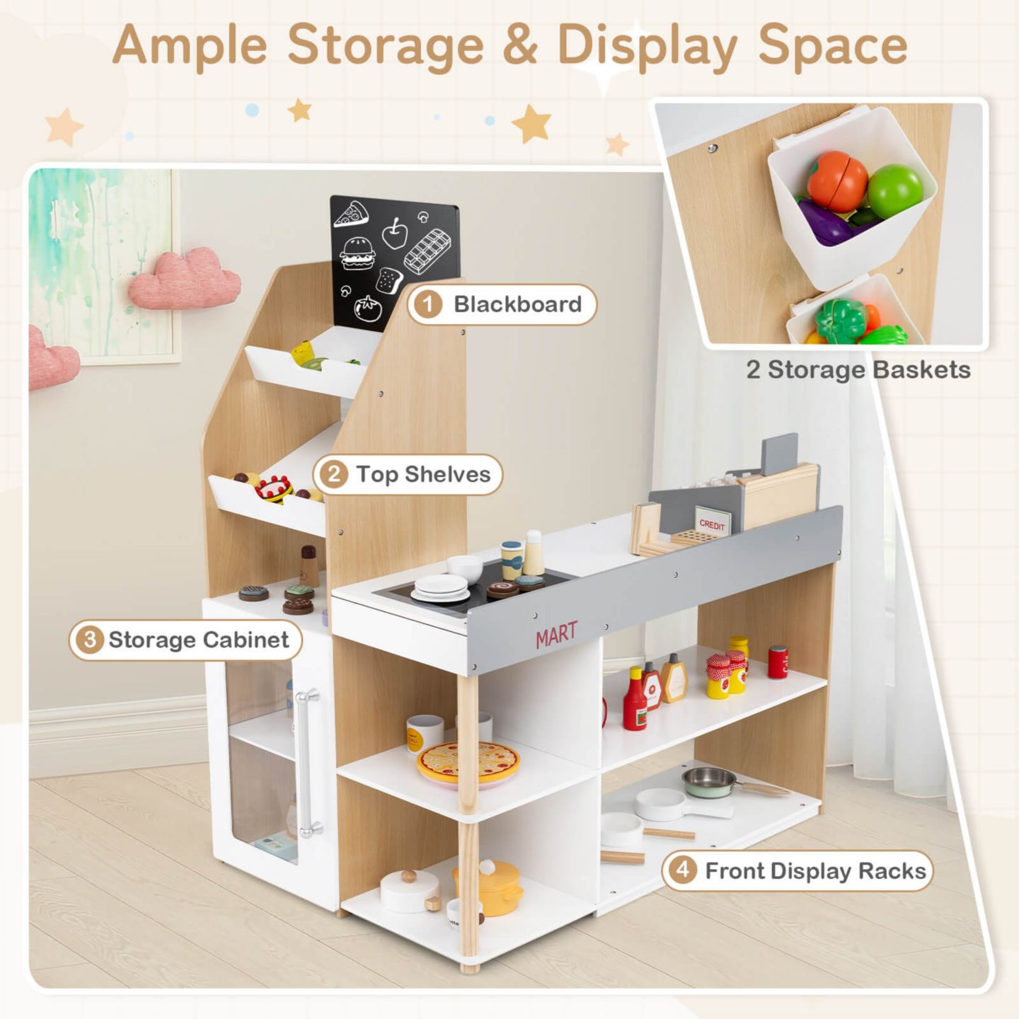 Детский игровой набор Costway Supermarket Interactive 8-Piece Shopping Playset, Ages 3+, цвет: Натуральный — фото 7