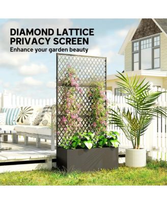 Metal Planter Box with Trellis, Diamond Lattice Privacy Planter
