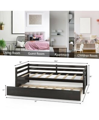 Wooden Slat Trundle Platform Bed