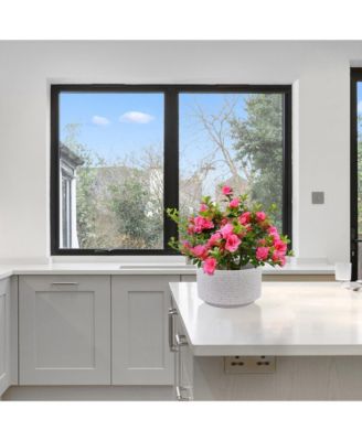 Handmade Ceramic Planter Set of 2, Diameter with Vertical Ridges, for Aquatic Plants Indoor/Outdoor Shelf and Table Use