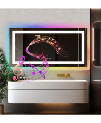 Smart LED Bathroom Mirror Vanity Mirrors With Bluetooth Speaker 11 Colors Dimmable RGB
