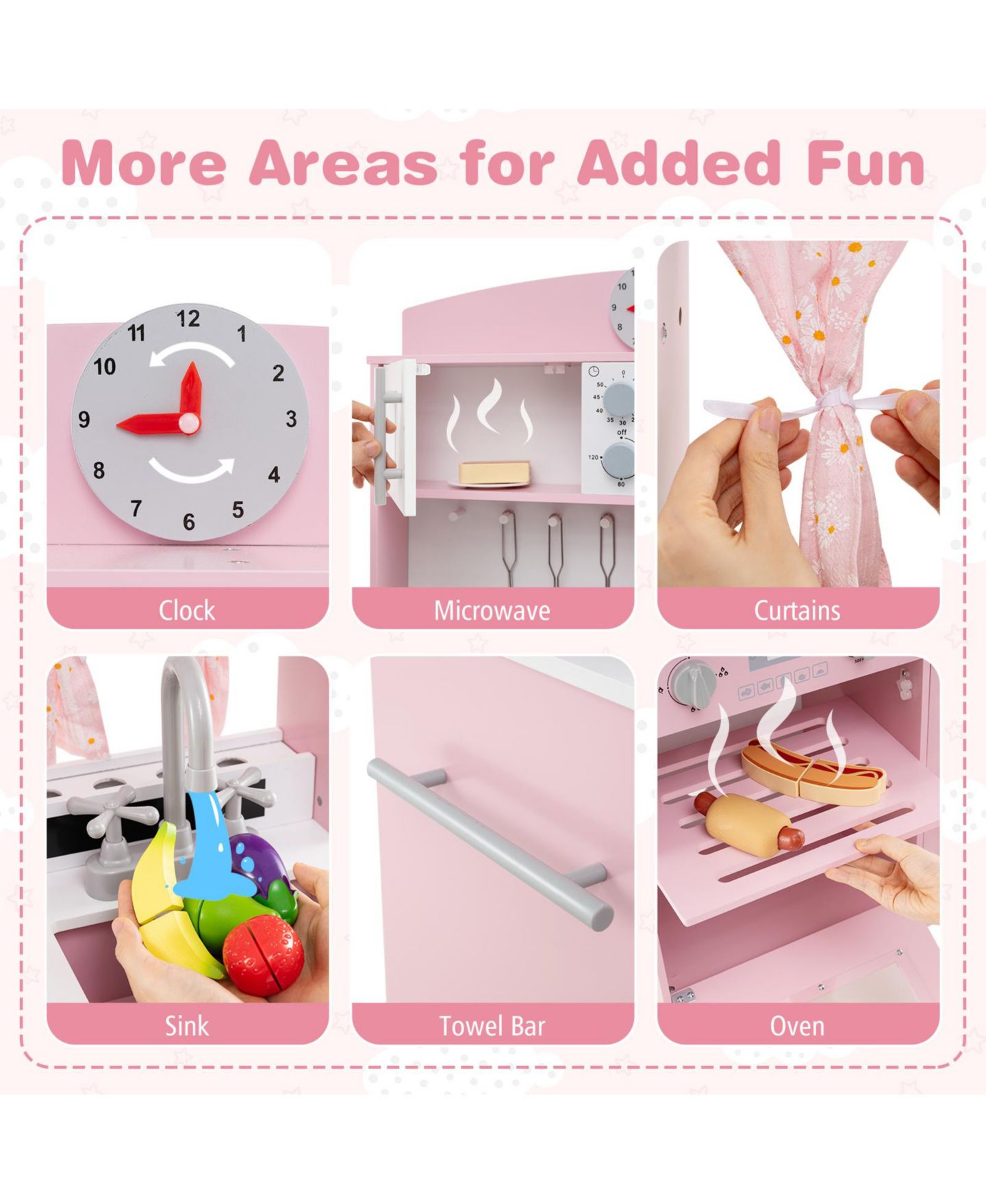 Детская игрушка Mecale Wooden Chef Height-Adjustable Play Kitchen, Ages 3+, цвет: Розовый — фото 5