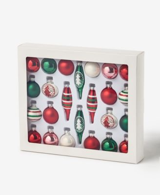 Heritage Glass Red, Green & White Mixed Ornaments, Set of 24