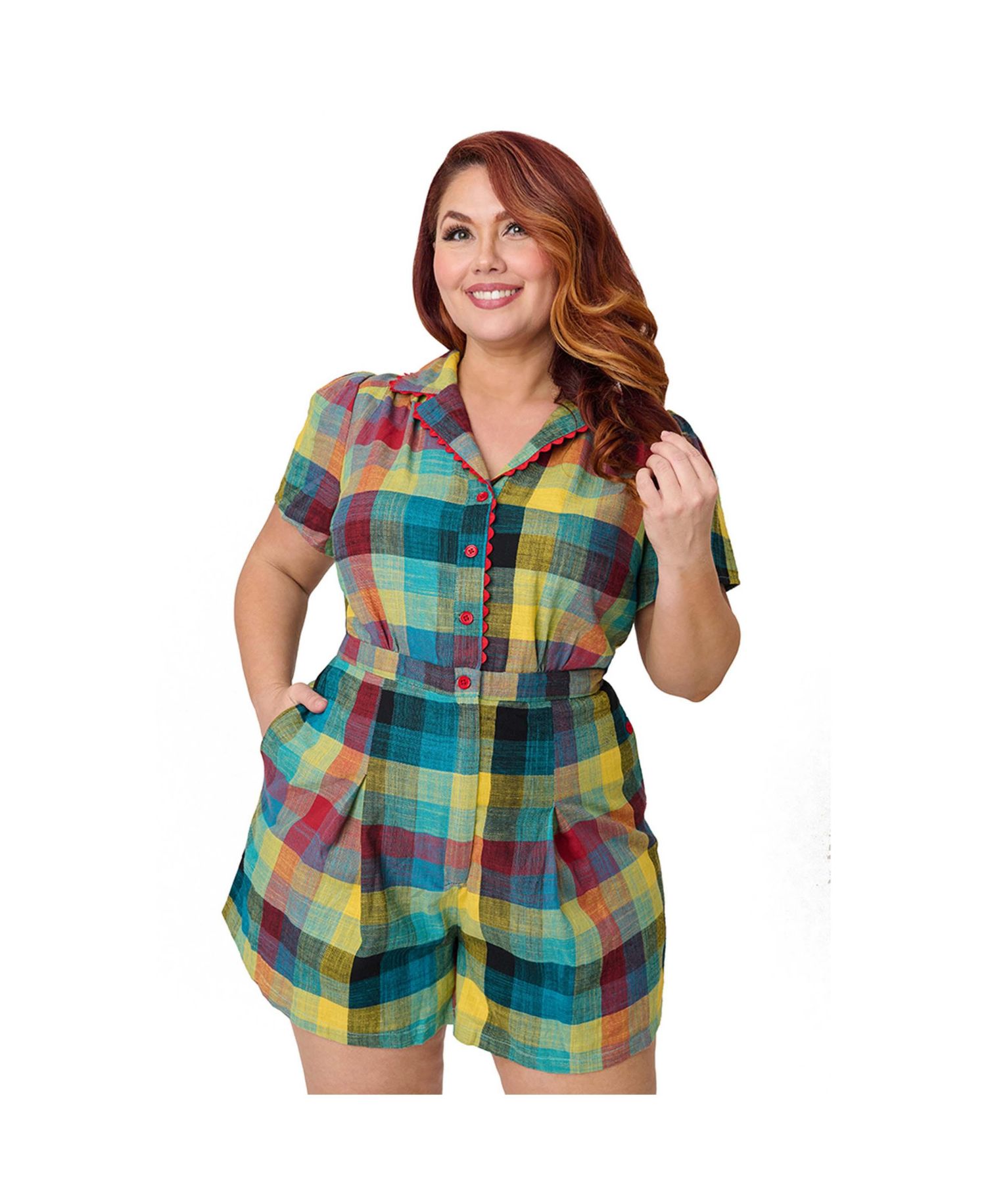 Women's Plus Size Button Front Romper
