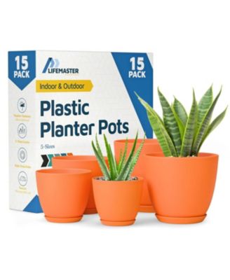 Yellow Plant Pots 15 Pack with Drainage Holes & Saucers, Stackable Indoor & Outdoor Planters for Houseplants & Flowers, Durable & Weatherproof.