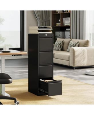 4 Drawer File Cabinet with Lock, Metal Filing Cabinets, Vertical Small Filing Cabinet Steel Lockable Storage Cabinets for Home Office