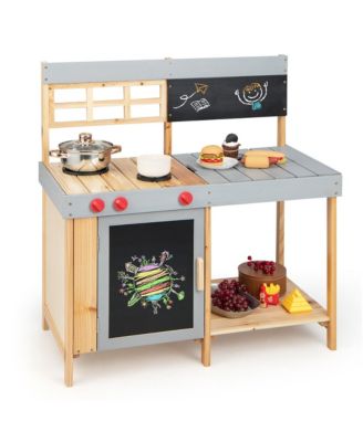 Kids Kitchen Playset Toy Outdoor Wooden Kid's Play Kitchen for Girls Boys 3 Plus