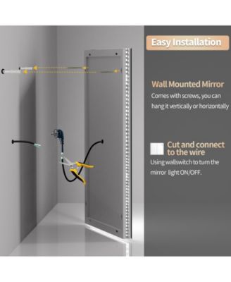 72x35.4 inch Large Size Lighted Smart Bathroom Mirror 3 LightsColors Front and Backlit Anti-fog Memory