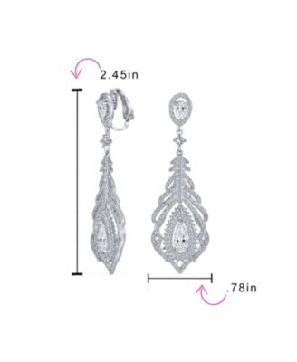 Art Deco Style Cubic Zirconia Leaf Teardrop Statement CZ Chandelier Clip On Earrings