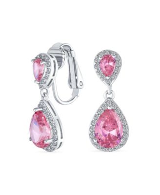 Cocktail Cubic Zirconia CZ Double Solitaire Teardrop Dangle Earrings Gold Plated