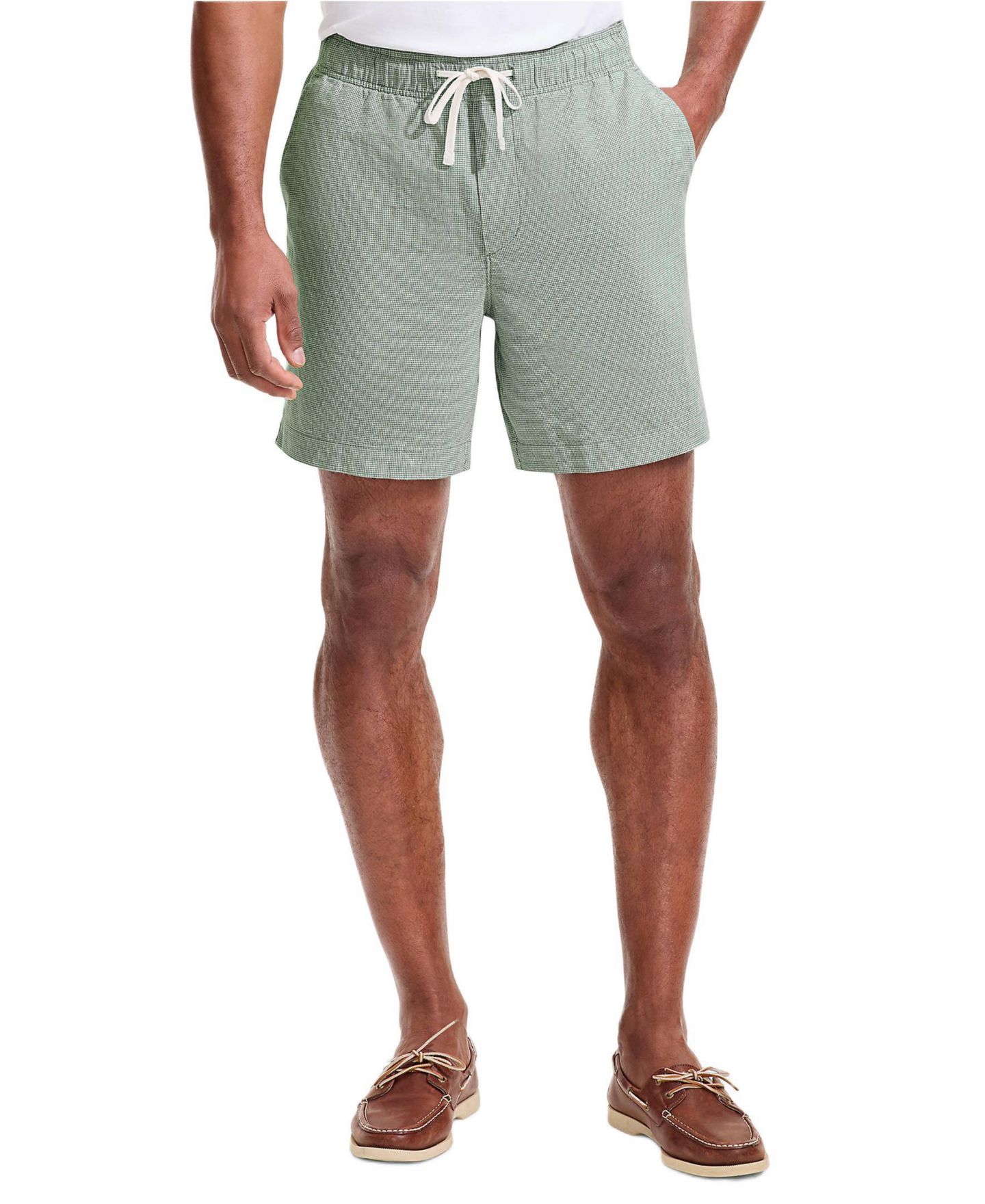 Мужские шорты Lands' End 7" Linen Blend Pull On Deck Short, цвет: Pale Eucalyptus — фото 1
