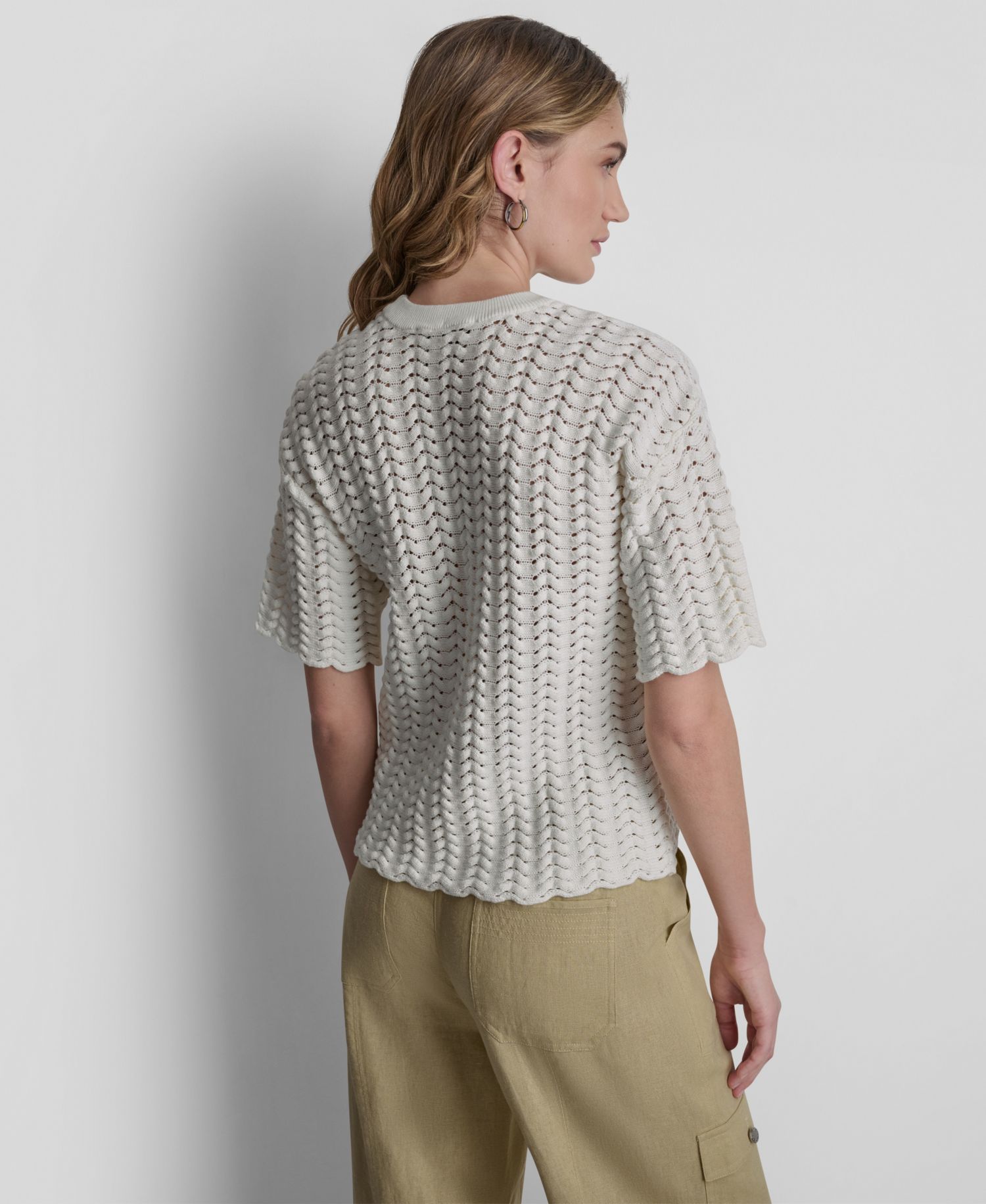Women's Short-Sleeve Open Lattice Stitch Sweater