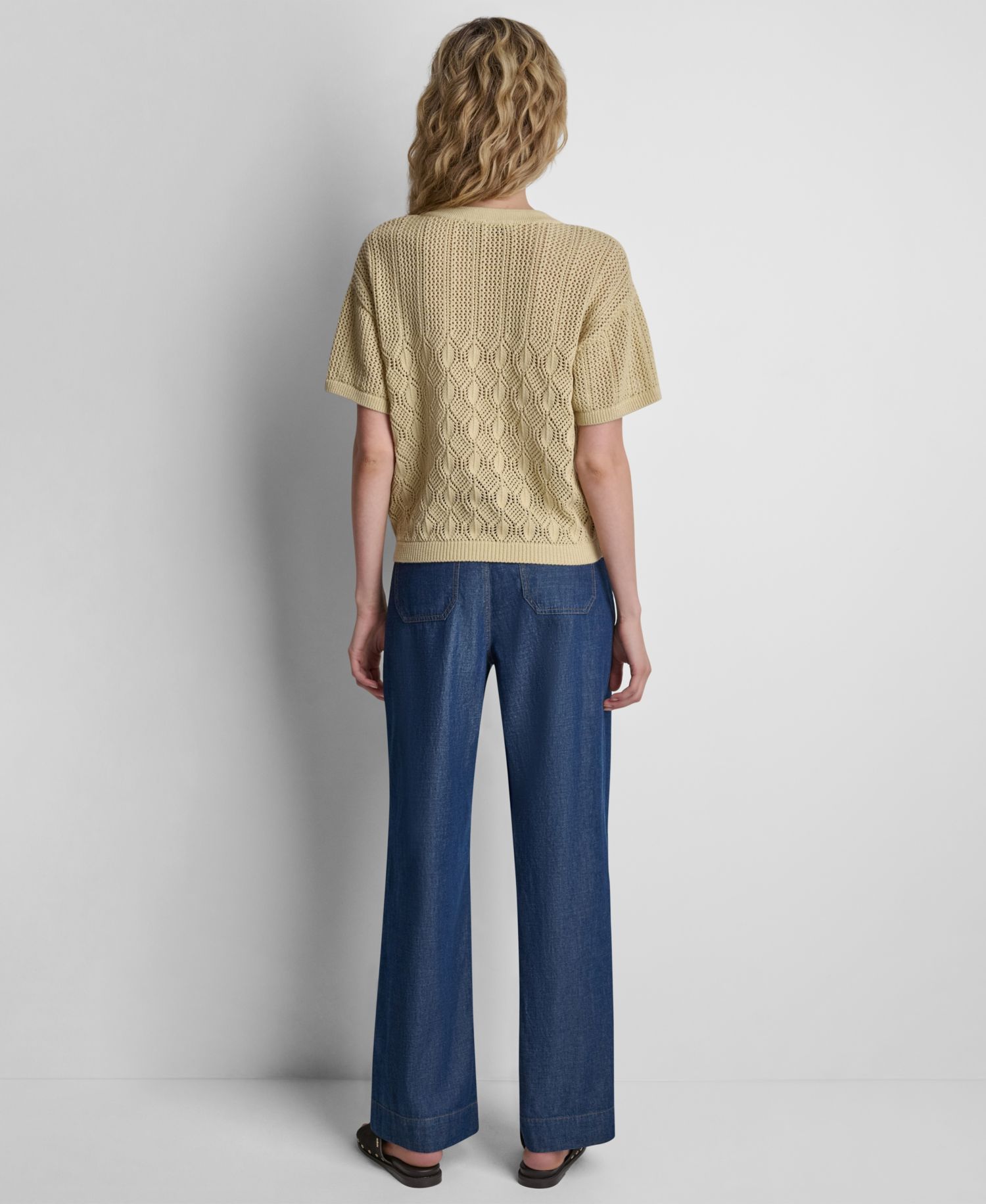 Women's Textured Pointelle Lace Front Top