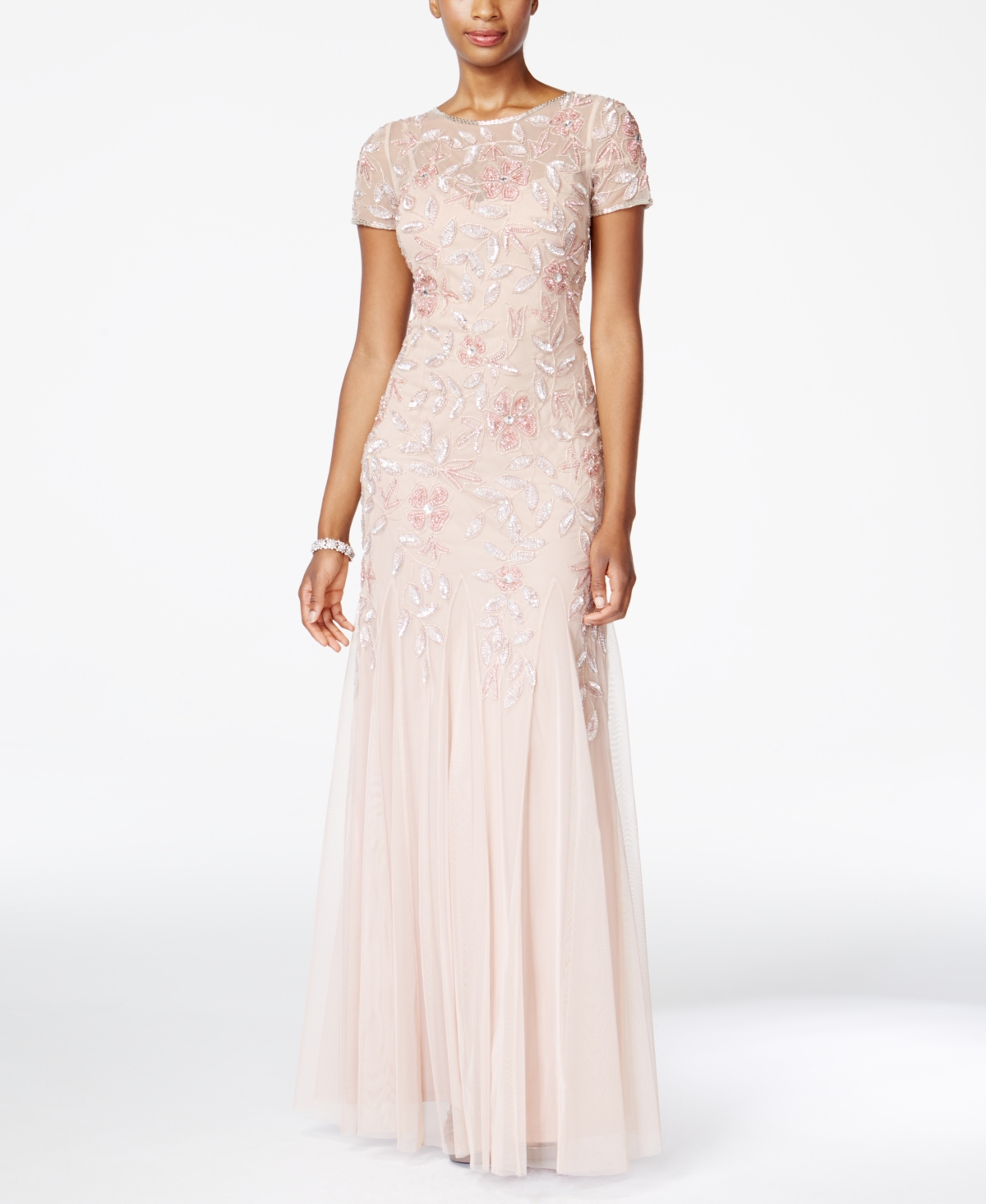 ADRIANNA PAPELL SIZE FLORAL-BEADED GOWN 