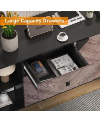 55 Point 1 Inch 3 Drawer Storage Cabinet with Adjustable Shelf and Doors Modern Sideboard Buffet Cabinet for Dining Room