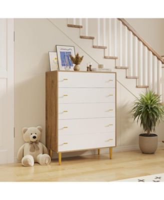 44" Farmhouse Wood 5 Drawer Dresser with Bar Handles