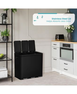 16 Gallon Stainless Steel Triple Trash and Recycling Can with Soft Close Lids and Step Pedals