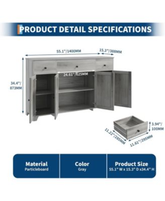 55inch Buffet Cabinet with Drawers-Large Sideboard Buffet Storage Cabinet with Shelves and Doors-Minimalist