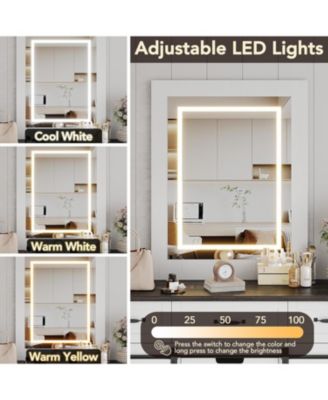 6 Drawers Dresser with LED Light Farmhouse Style Space Saving Sliding Door Storage Cabinet for Bedroom and Living Room