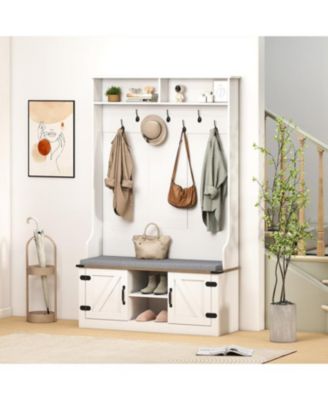 Tall 68.5" Entryway Rack with Cushioned Bench & Storage