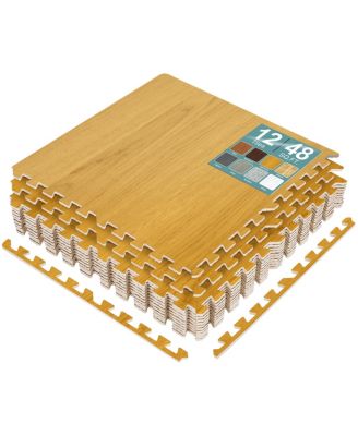 12 Tiles 48 Sq ft Wood Grain Interlocking Floor Foam Tile Mats - for Home, Playroom, Basement, Trade Show