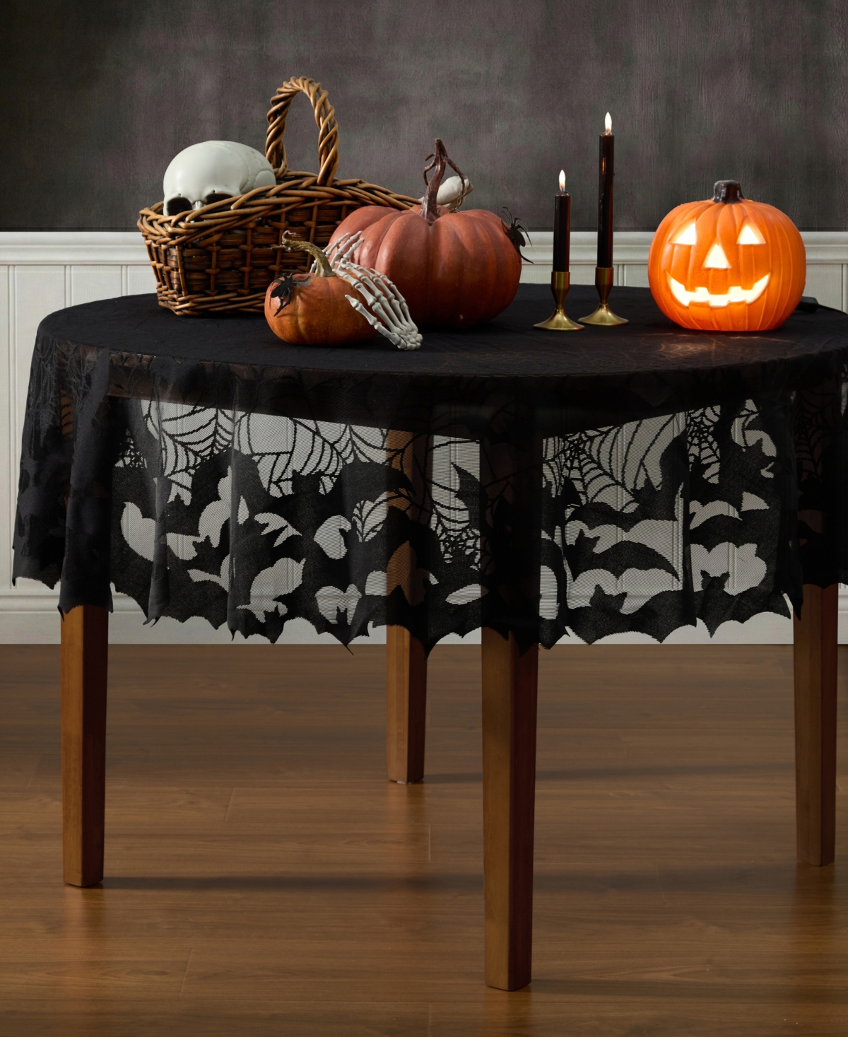 Elrene Bats Web Lace Halloween Tablecloth, 70" Round