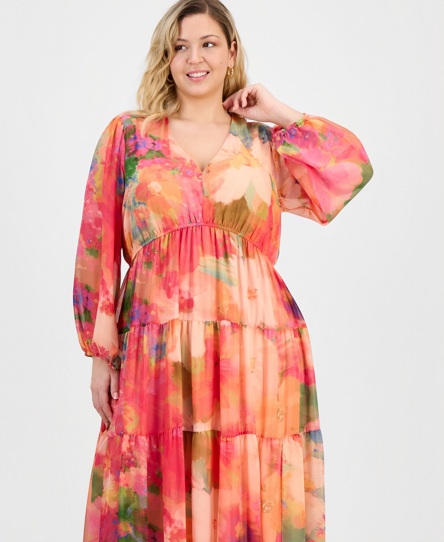 Plus Size V-Neck Tiered Maxi Dress