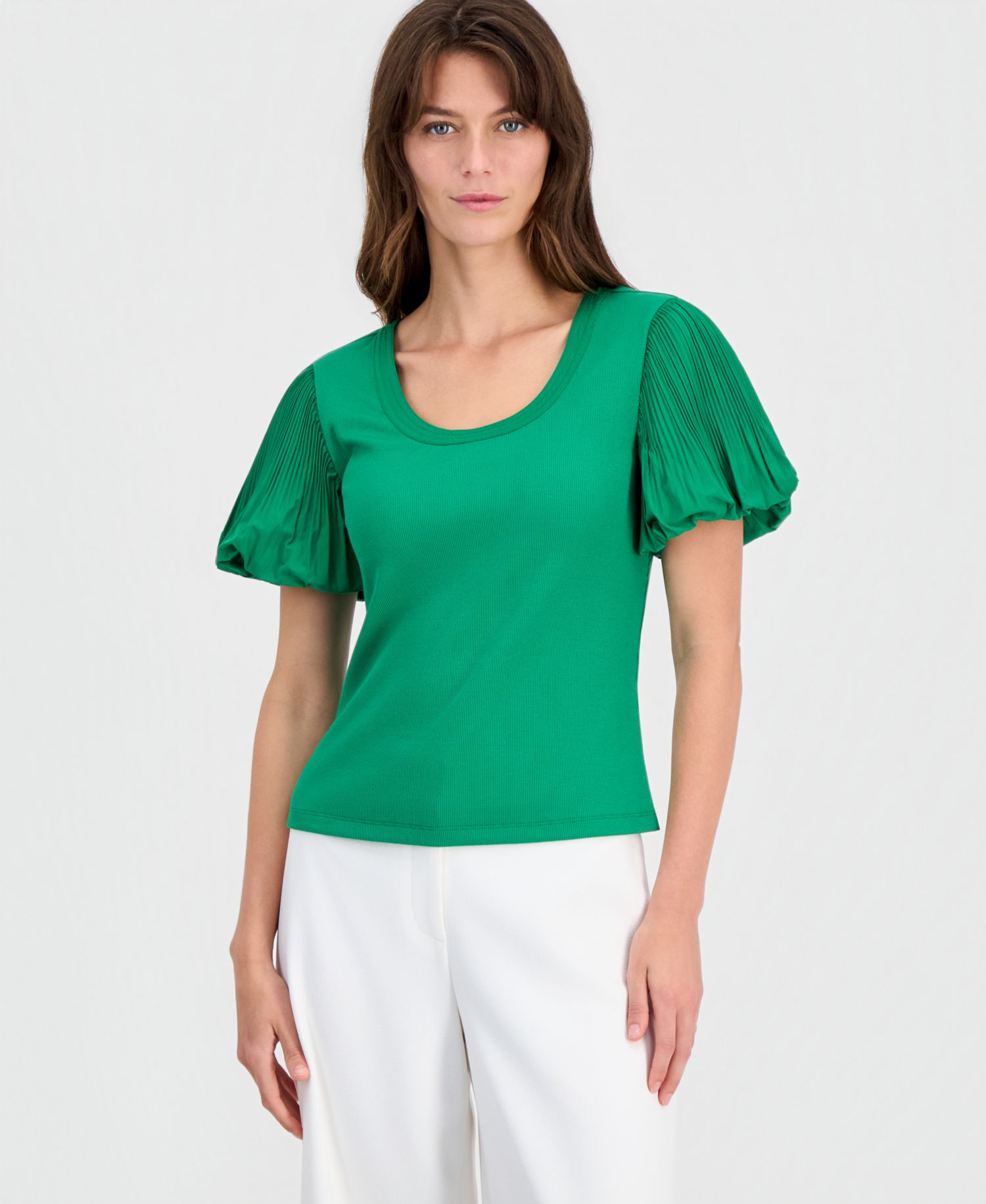 Women's Scoop-Neck Pleated-Sleeve Top