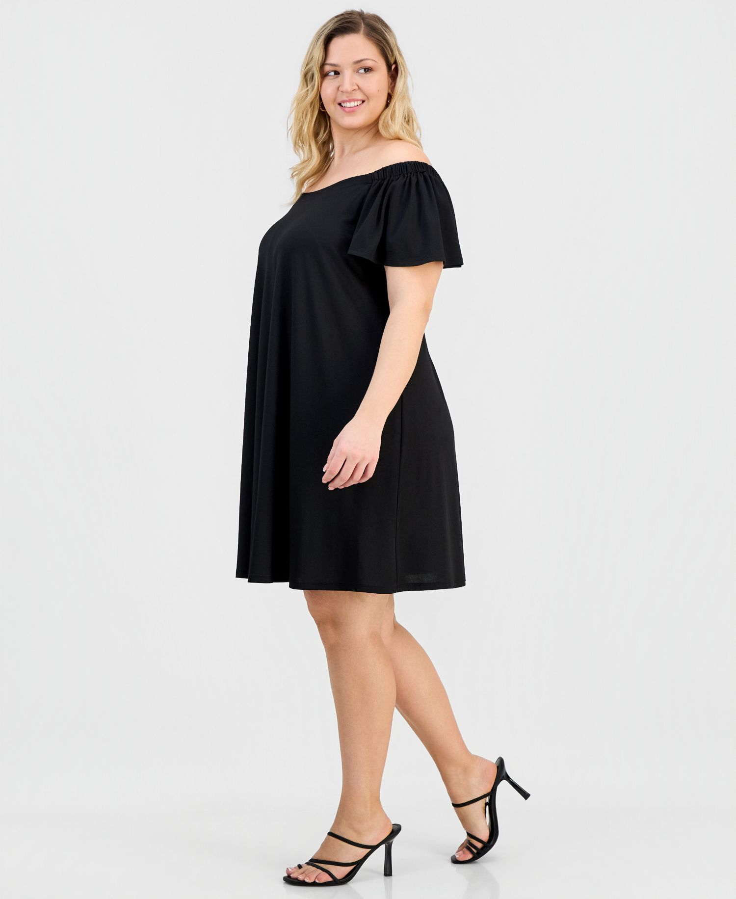 Plus Size Off-The-Shoulder Crepe Shift Dress