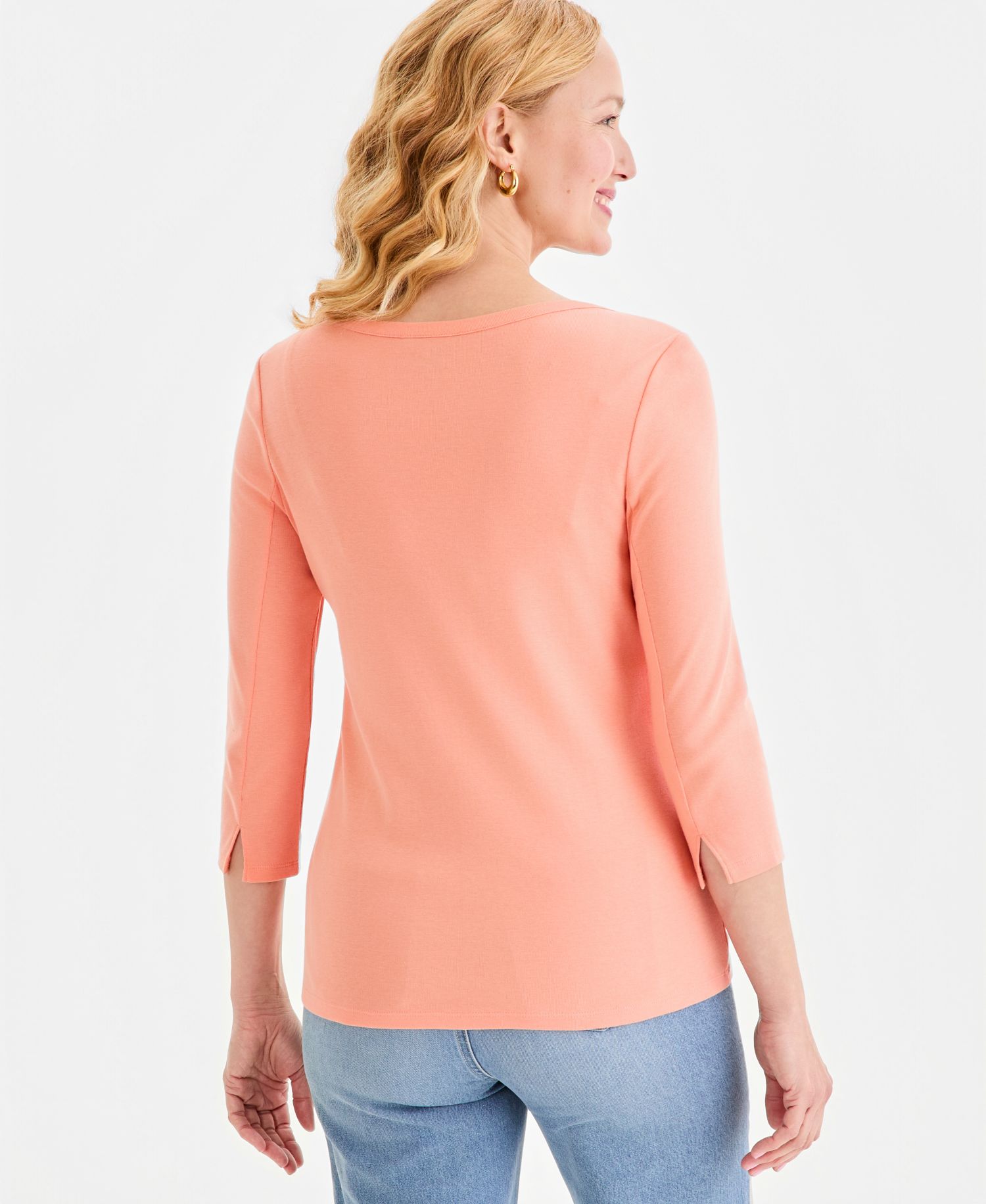 Plus Size 3/4 Sleeve Boat-Neck Top