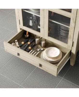 Tall Arched Kitchen Pantry Cabinet, Modern Farmhouse Kitchen Storage Cabinets with LED Lights, Arched Cabinet with Open & Adjustable Shelves