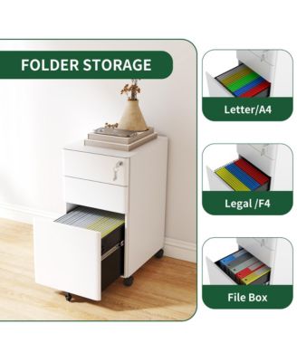 3-Drawer Metal File Cabinet with Lock on Wheels, Rolling Filing Cabinets for Home Office Organizer, Fit Legal/Letter/A4 Size