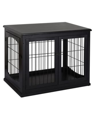 Small Dog Crate End Table – Black Pet Cage with Two Opening Sides & Lockable Door, Decorative Indoor Kennel