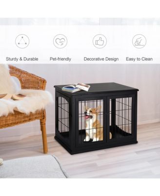 Small Dog Crate End Table – Black Pet Cage with Two Opening Sides & Lockable Door, Decorative Indoor Kennel