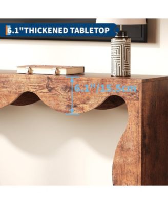 Slim Farmhouse Console Table for Entryway, 2-Tier Wood Scalloped Sofa Table with Storage Shelf