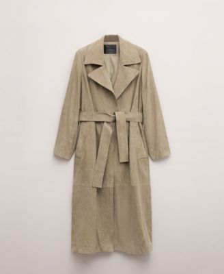 Women's Leather Suede Belted Trench Coat