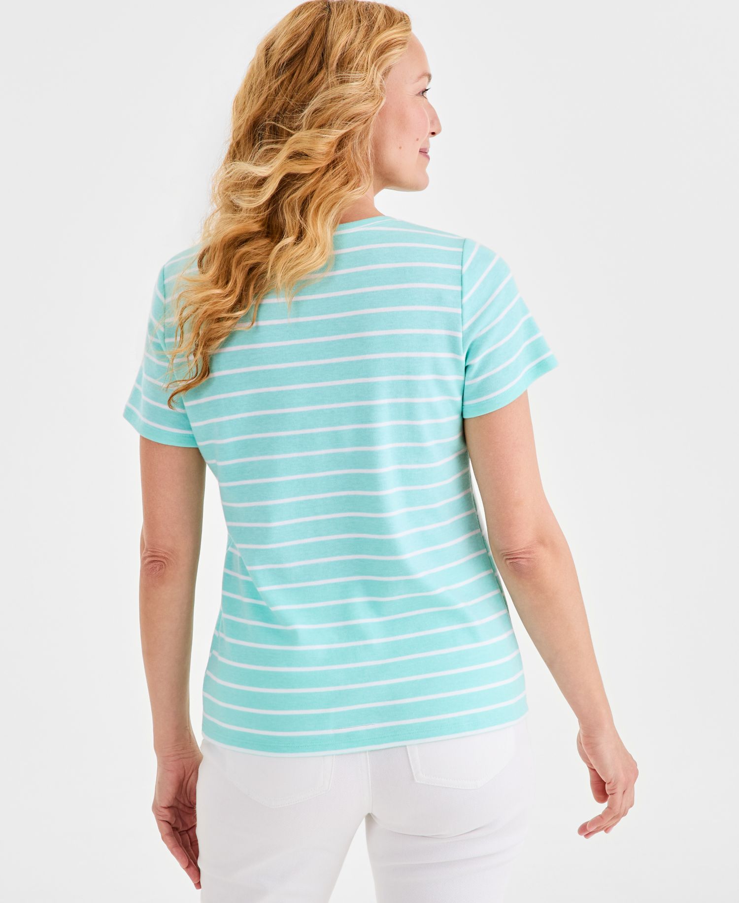 Petite Henley Neck Clover Stripe Top